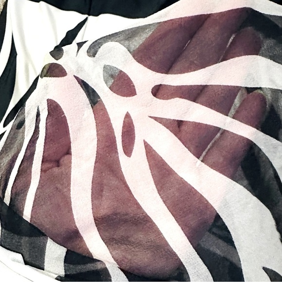 ANALILI Black White Silk Floral Dress Sheer Long Sleeve Slip Lined l Sz L *READ* - Picture 8 of 10